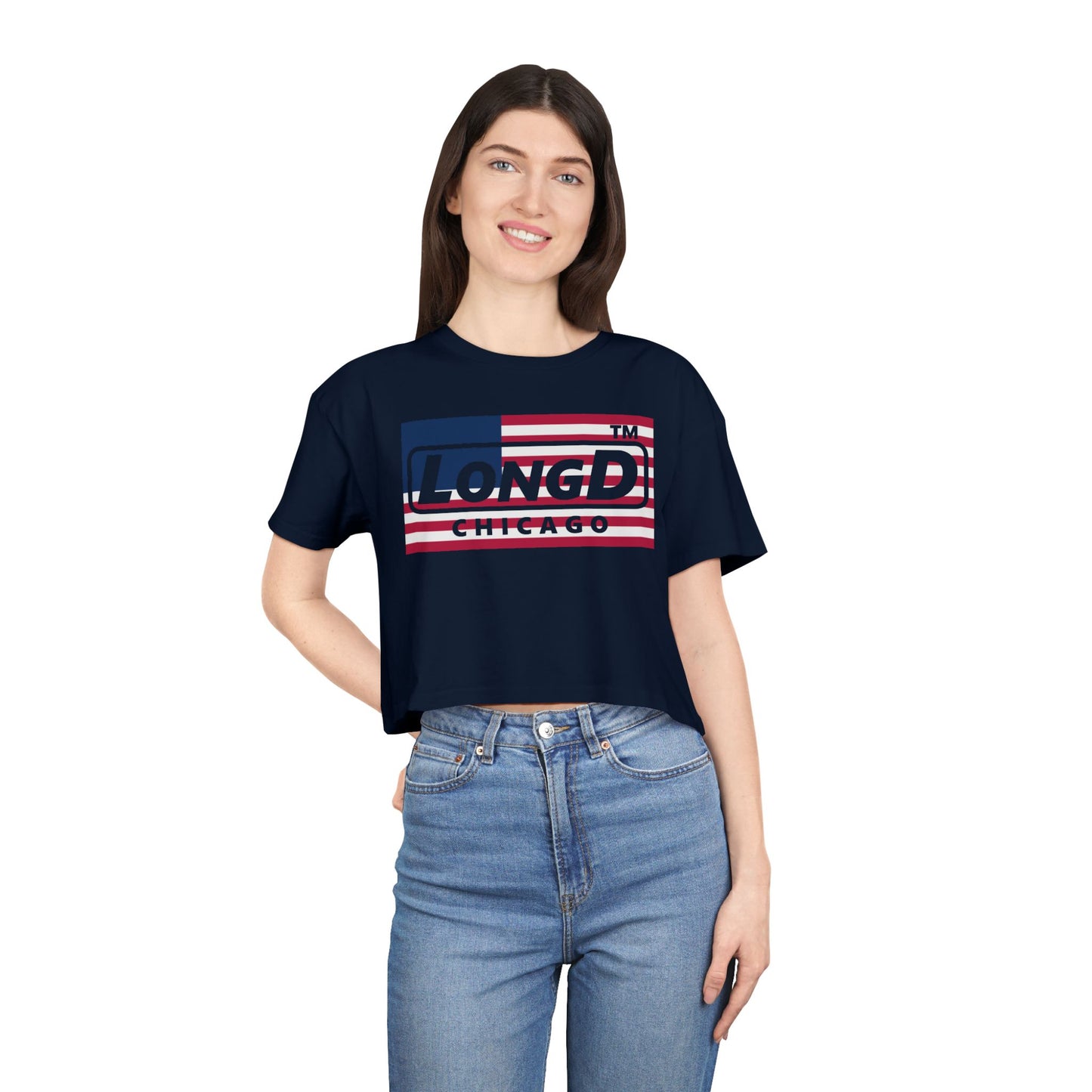 LongD negative flag Chicago Logo Crop Tee (Patriotic colors)