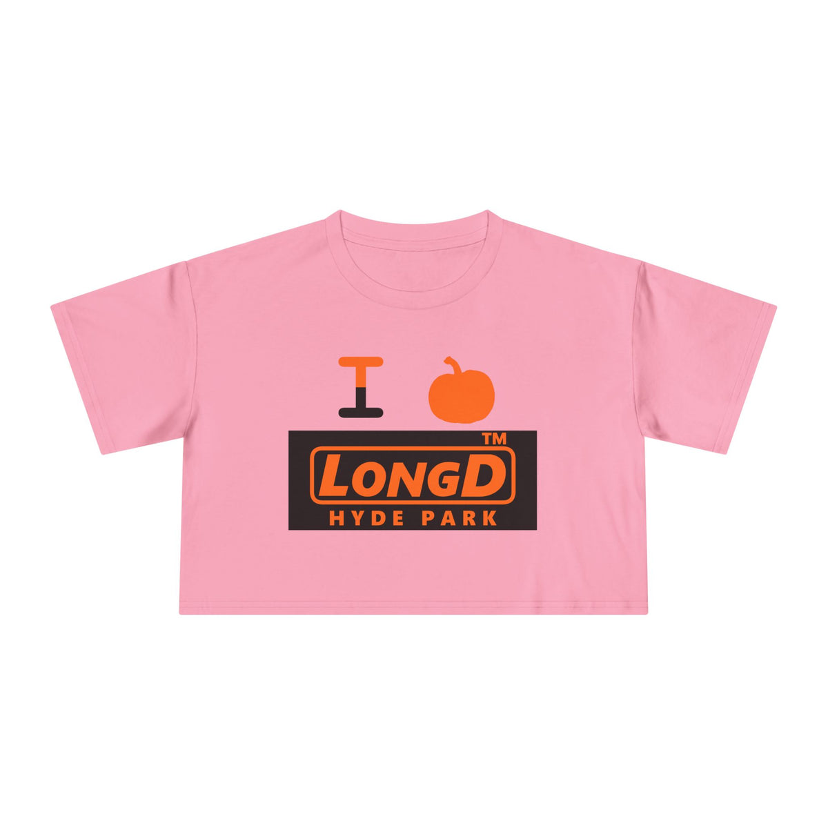I pumpkin LongD Hyde Park logo positive orange on negative black crop tee