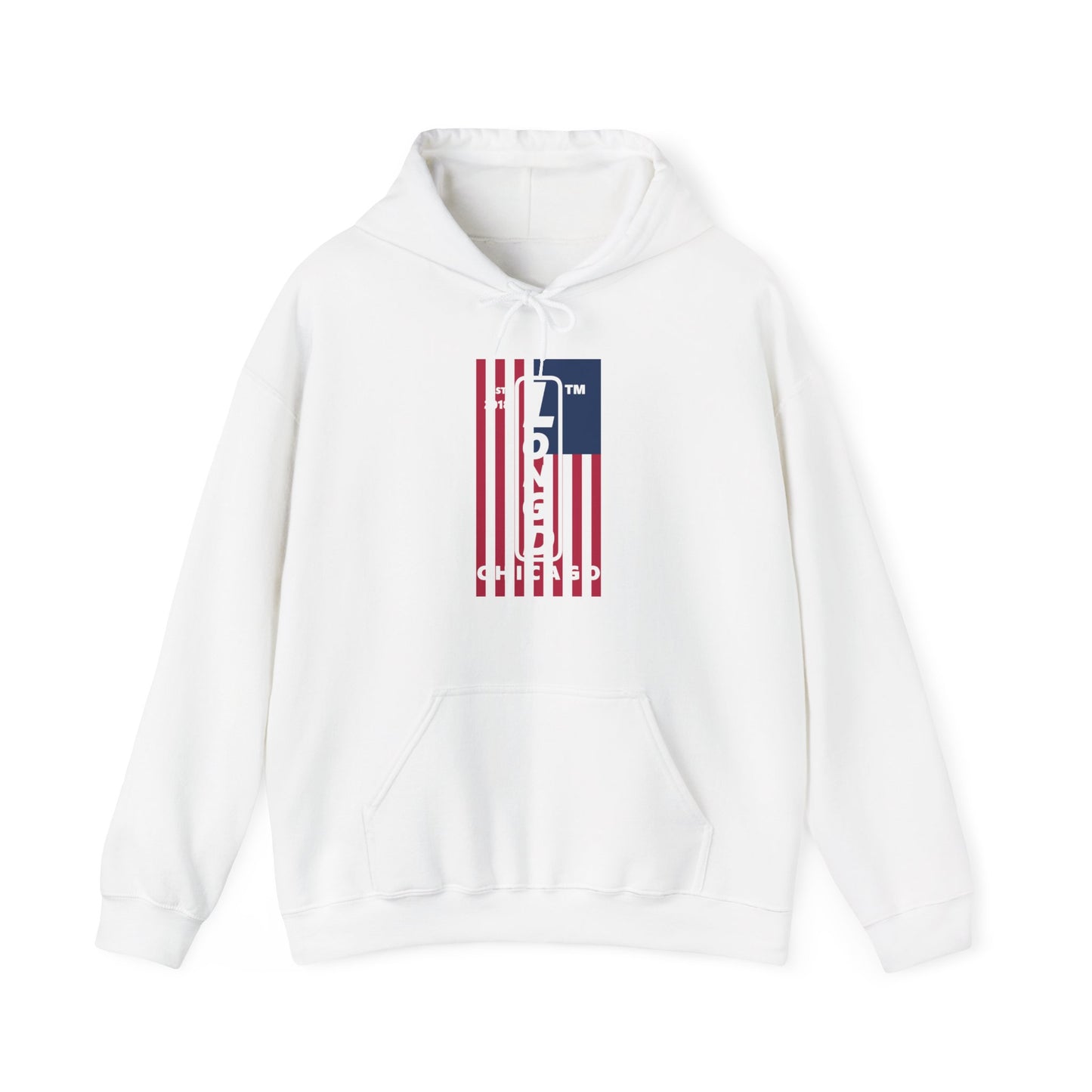 LongD® negative flag upright Chicago logo hoodie