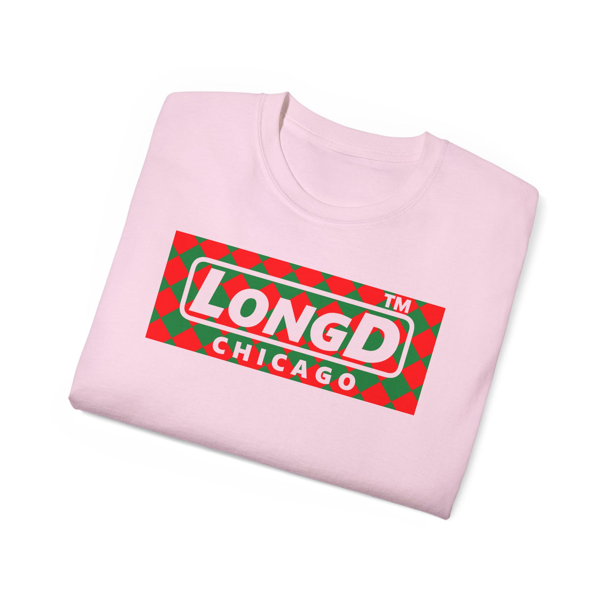 LongD Chicago negative argyle logo (Xmas colors) cotton tee