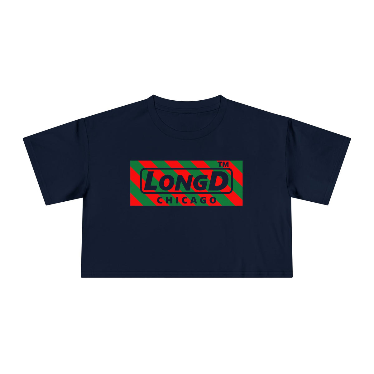 LongD Chicago negative 12-striped logo (Xmas colors) crop tee