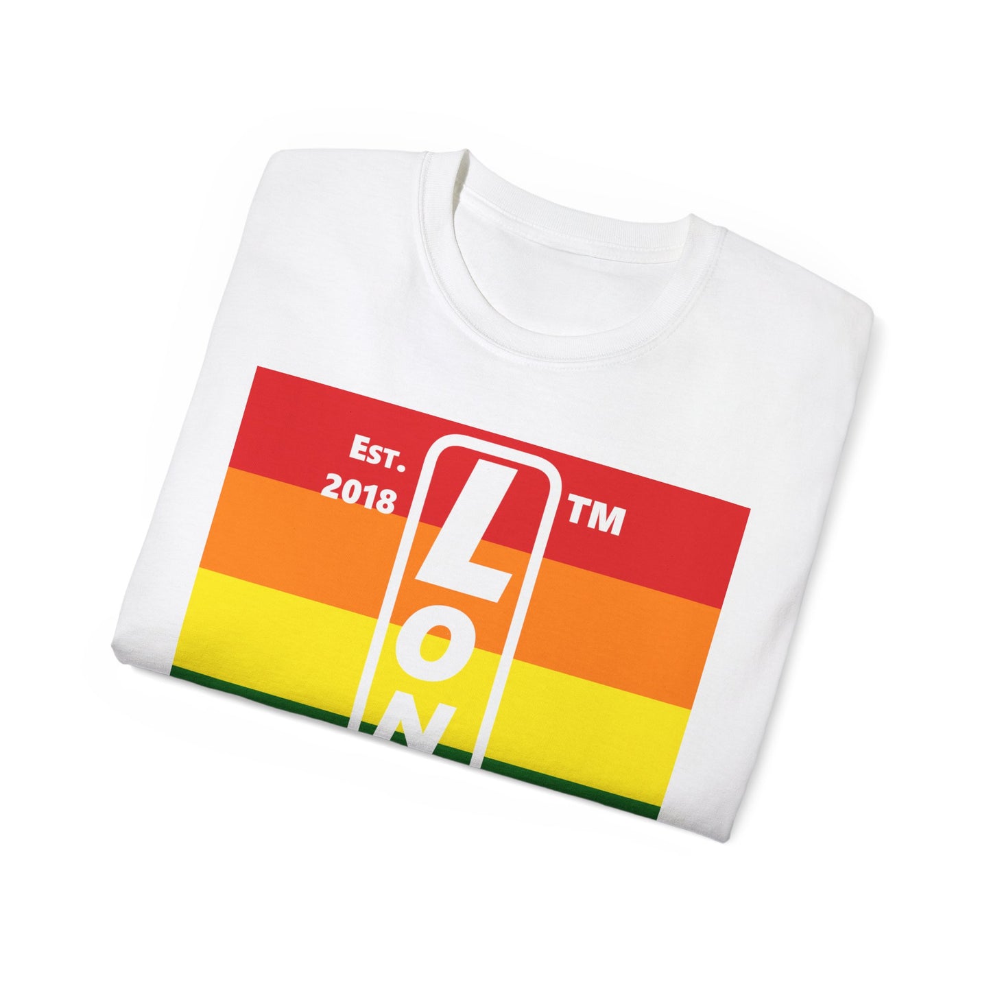 LongD Cotton Tee negative horizontal striped Chicago upright logo (Pride colors)