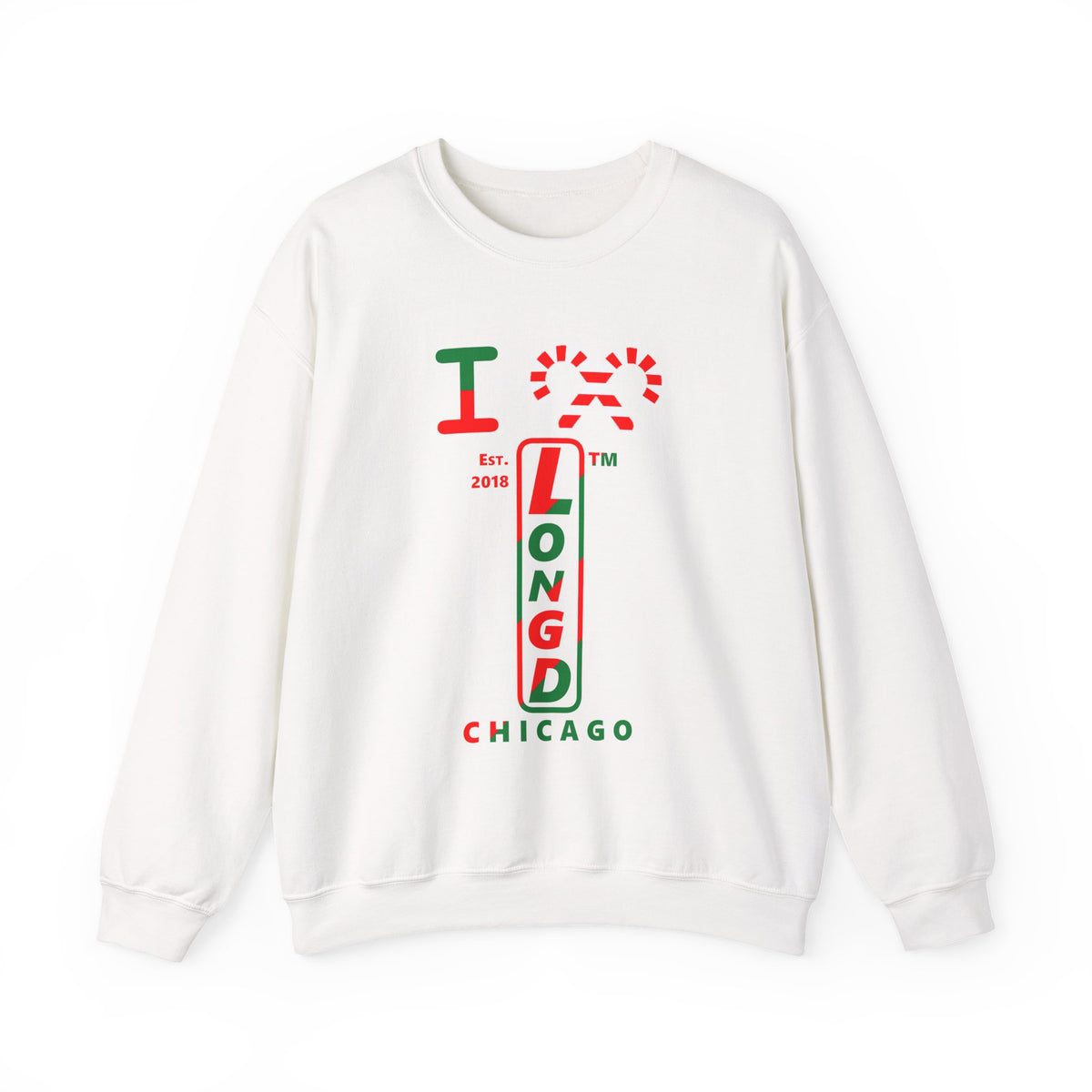 I candy cane LongD Chicago positive upright pixel-weighted 4-striped logo crewneck sweatshirt