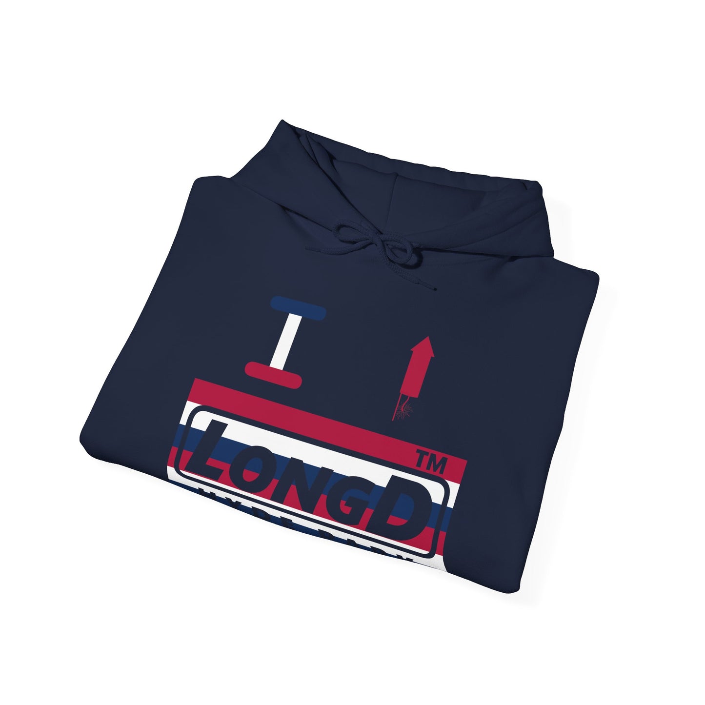 I firecracker LongD® negative horizontal 6-striped Hyde Park logo hoodie