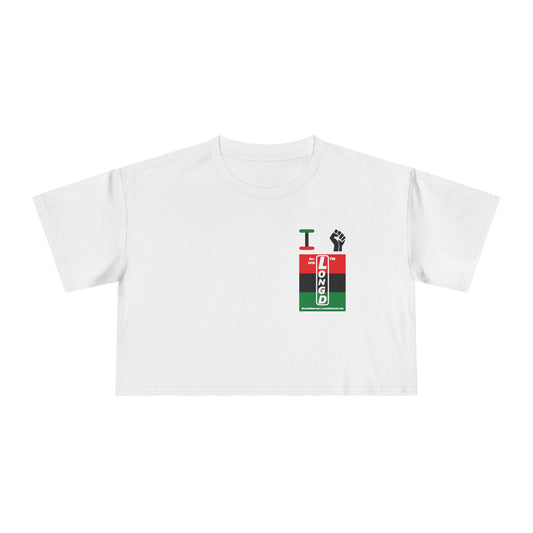 I fist LongD negative horizontal 3-striped upright single-breasted tag-domain logo crop tee (Juneteenth colors)