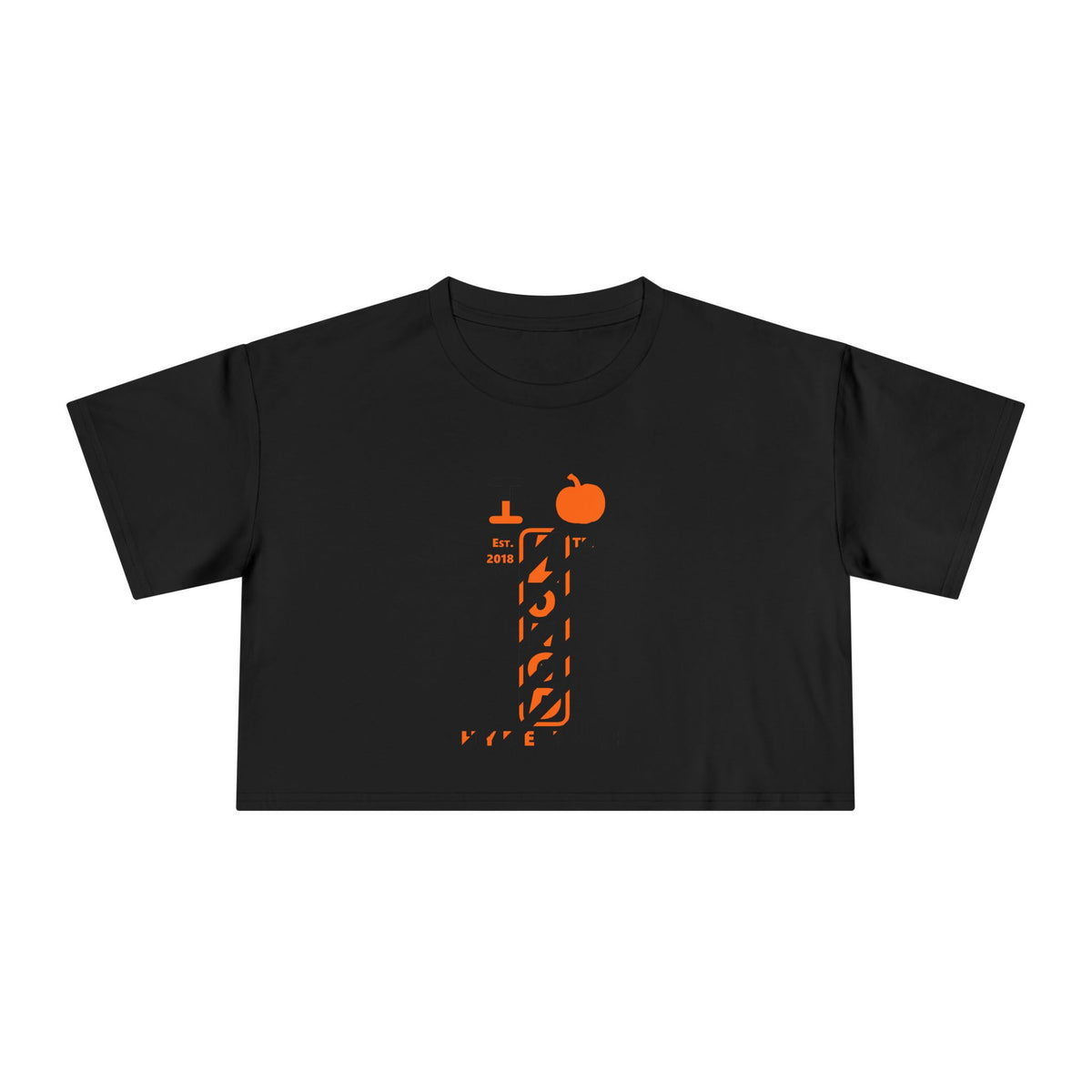 I pumpkin LongD Hyde Park positive upright pixel-weighted 12-striped front-back logo crop tee