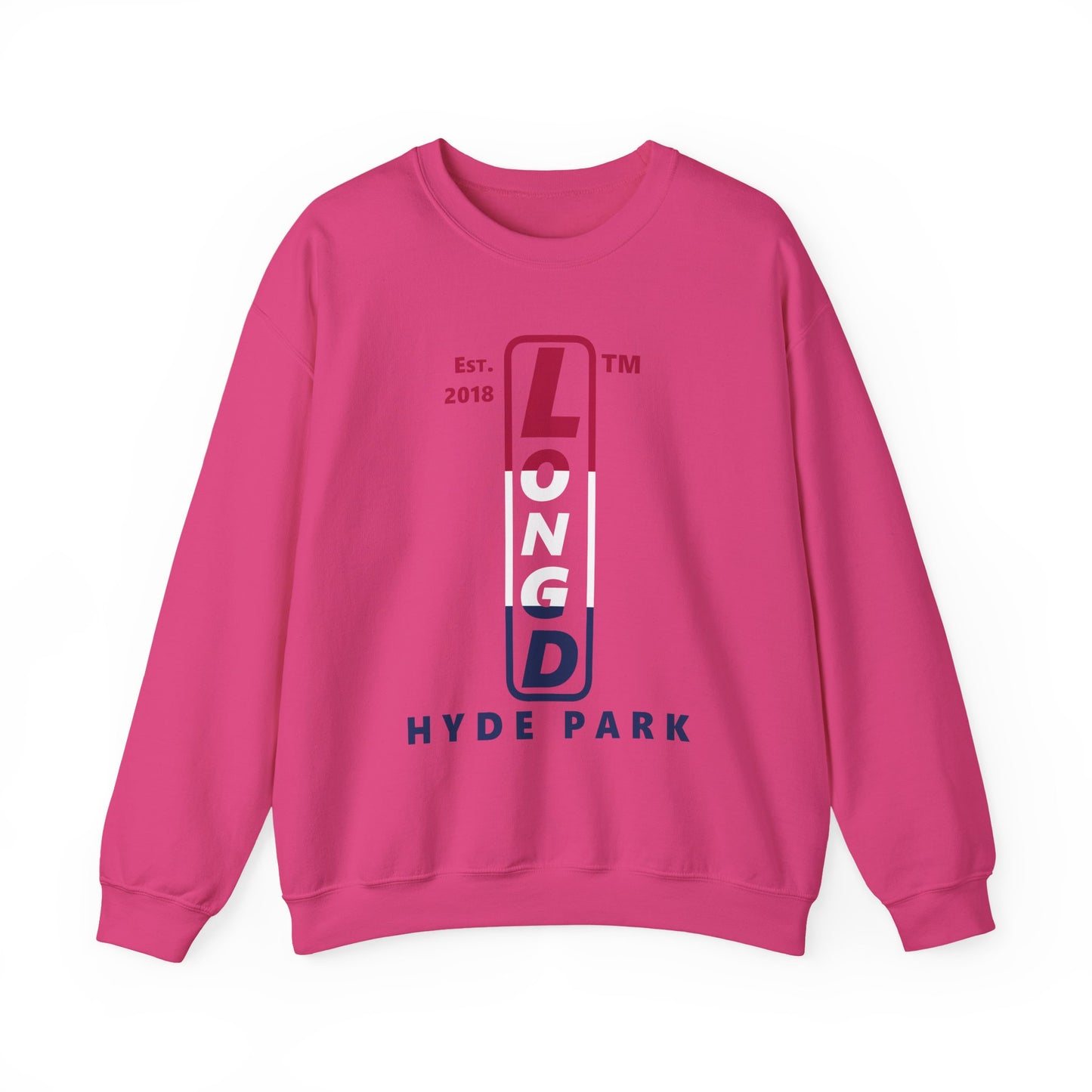 LongD positive horizontal 3-striped Hyde Park upright logo crewneck sweatshirt (patriotic colors)