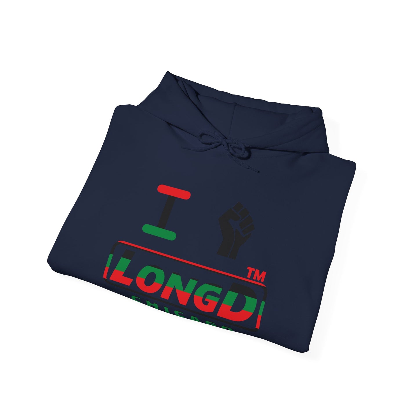 I fist LongD® positive horizontal 6-striped Chicago logo Hoodie (Juneteenth colors)