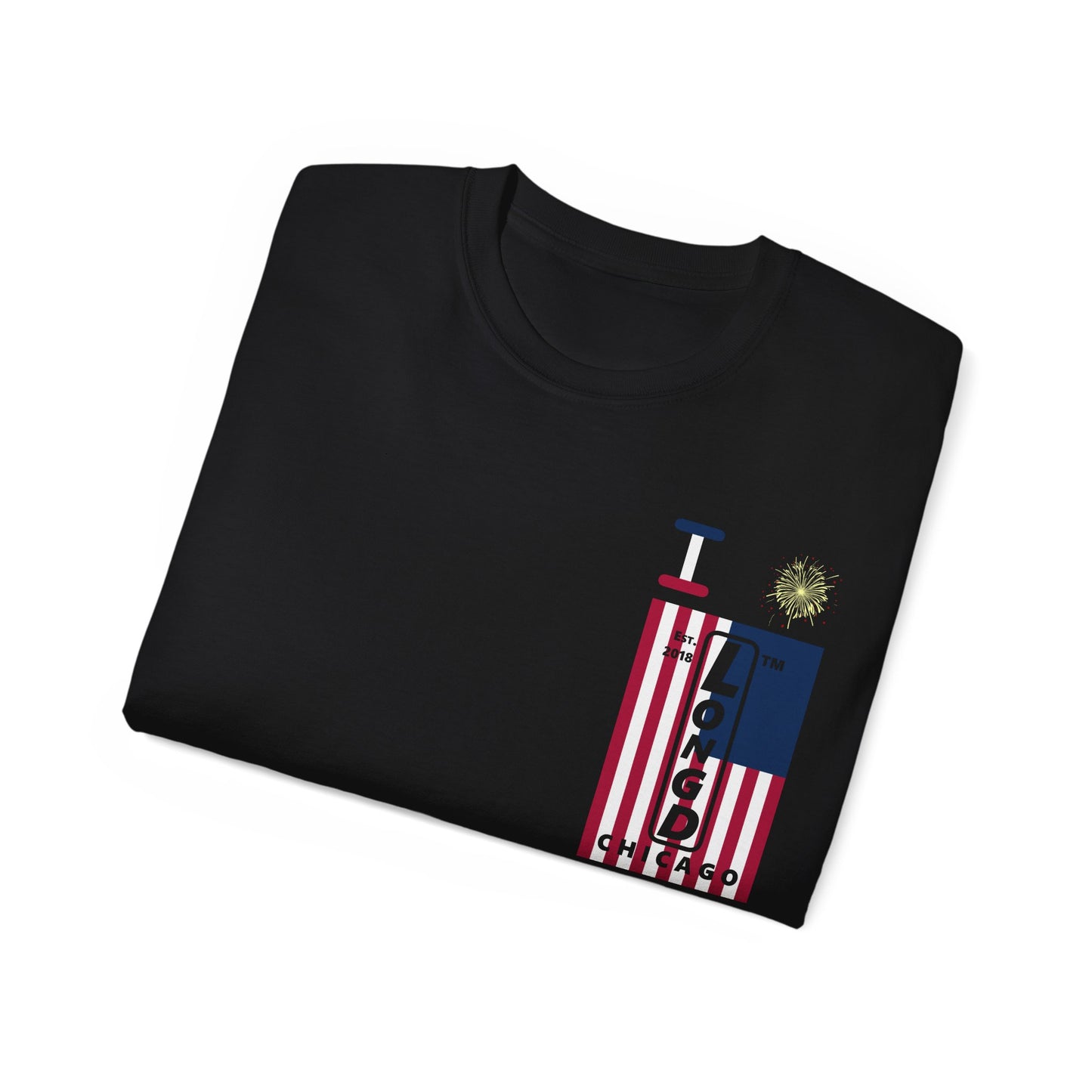 I Burst LongD cotton tee negative cropped flag single-breasted front-back Chicago upright logo (Patriotic colors)