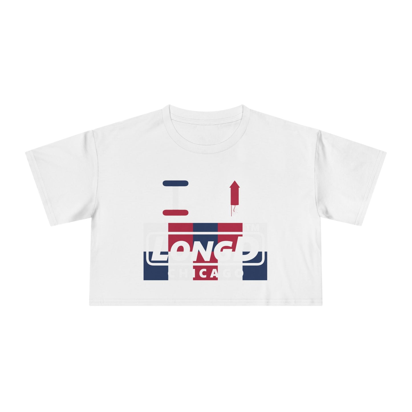 I firecracker LongD negative 2x5 Chicago Logo Crop Tee (Patriotic colors)