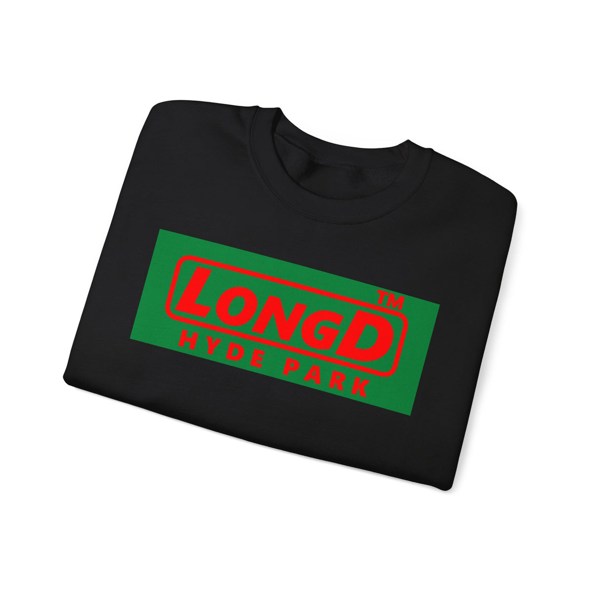 LongD Hyde Park logo positive red on negative green (Xmas colors) crewneck sweatshirt
