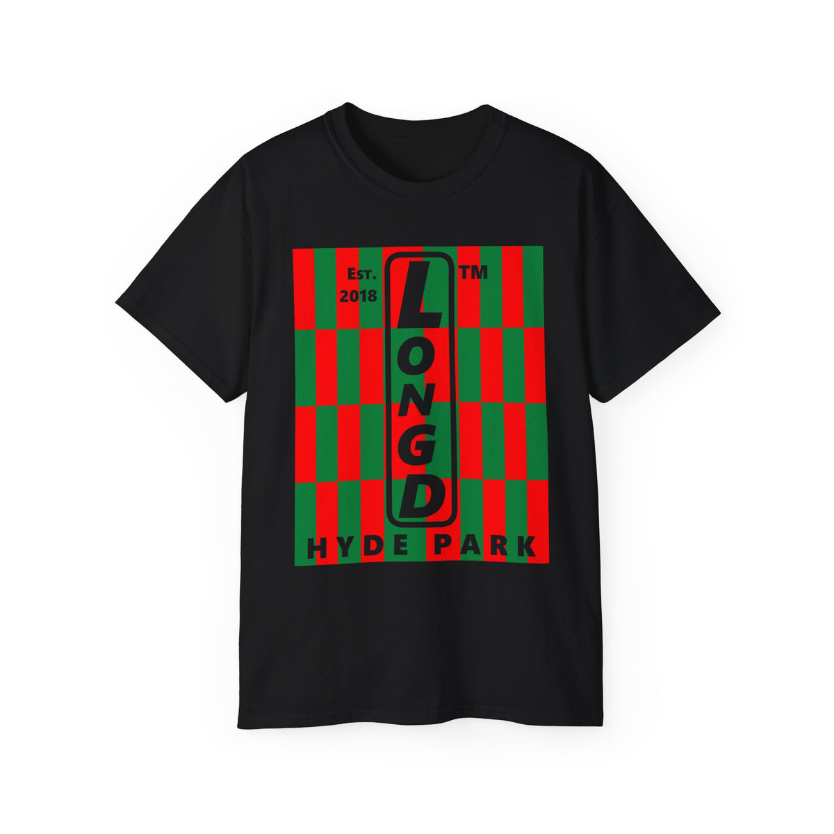 LongD Hyde Park negative upright tiled logo (Xmas colors) cotton tee