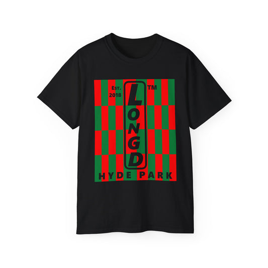 LongD Hyde Park negative upright tiled logo (Xmas colors) cotton tee