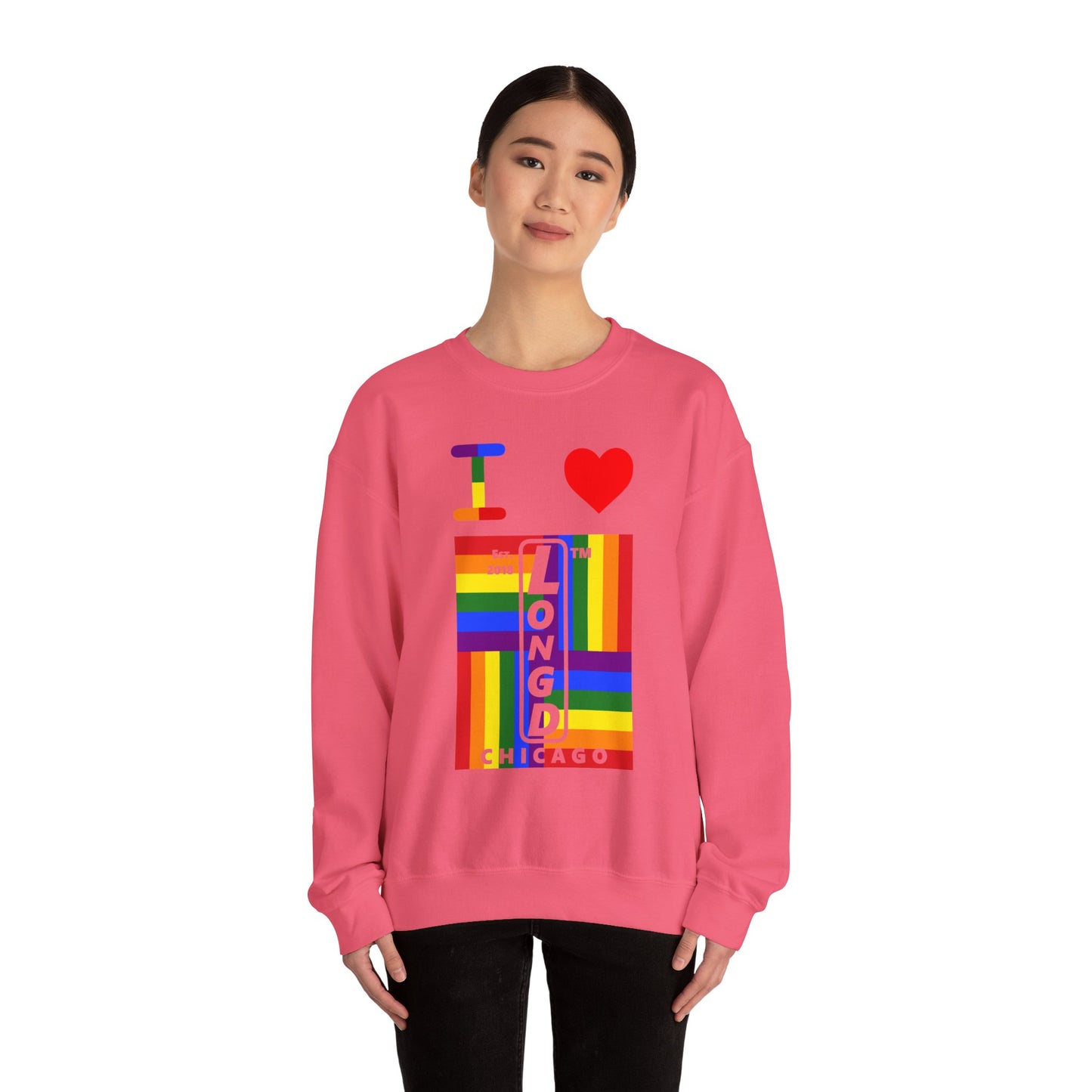 I Luv LongD negative windmill Chicago upright front-back logo crewneck sweatshirt