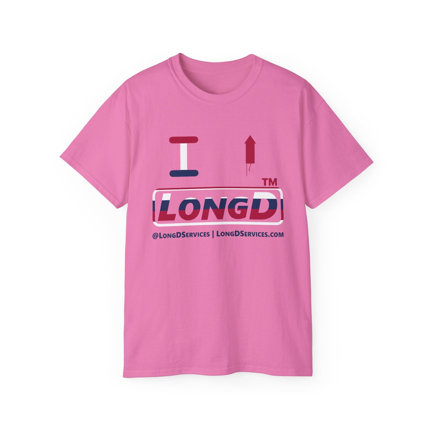 I firecracker LongD positive horizontal 6-striped tag-domain logo cotton tee