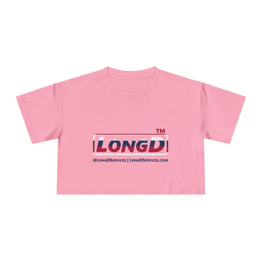 LongD positive horizontal 6-striped tag-domain Logo Crop Tee (Patriotic colors)