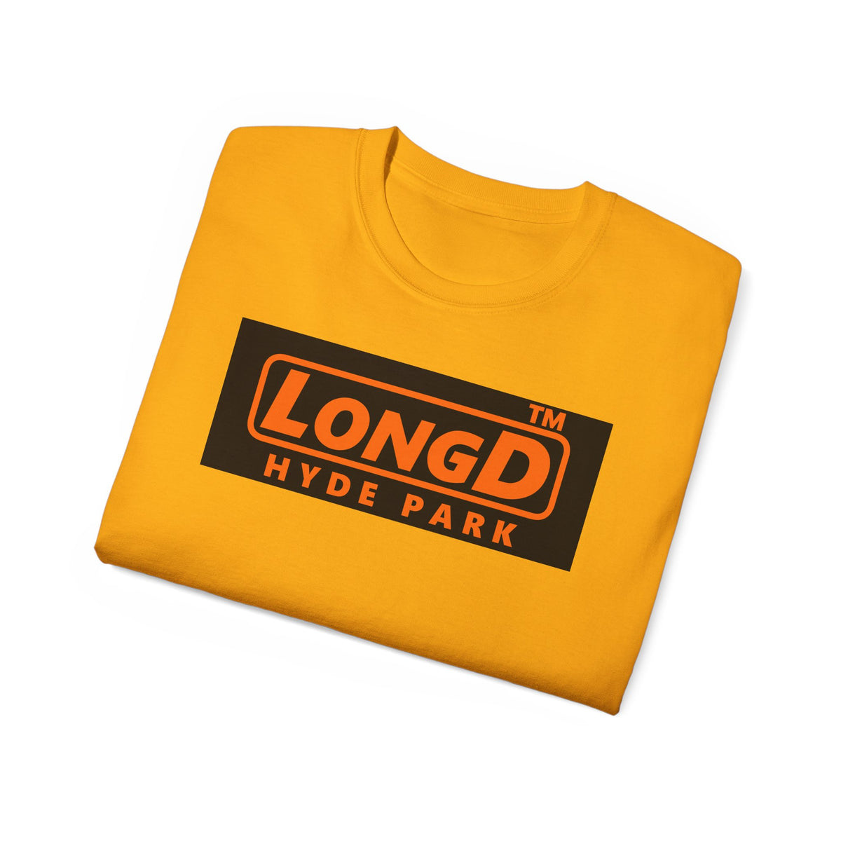 LongD Hyde Park logo orange (FE7518) on Black (000000) (Halloween colors) cotton tee