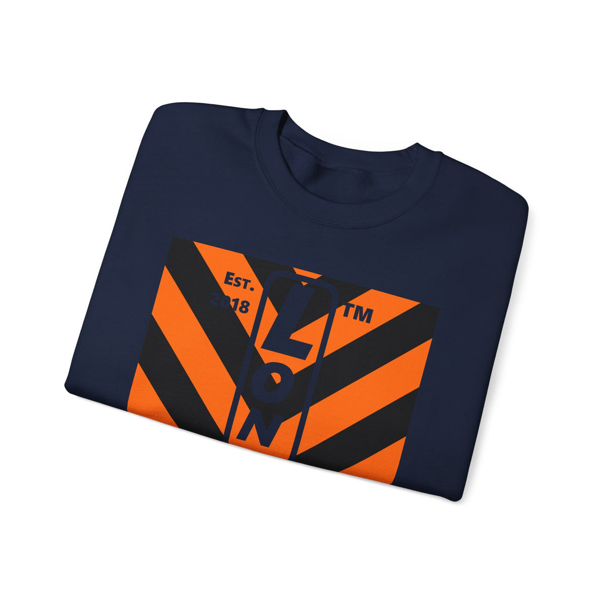 LongD Hyde Park negative upright downward chevron logo (Halloween colors) crewneck sweatshirt