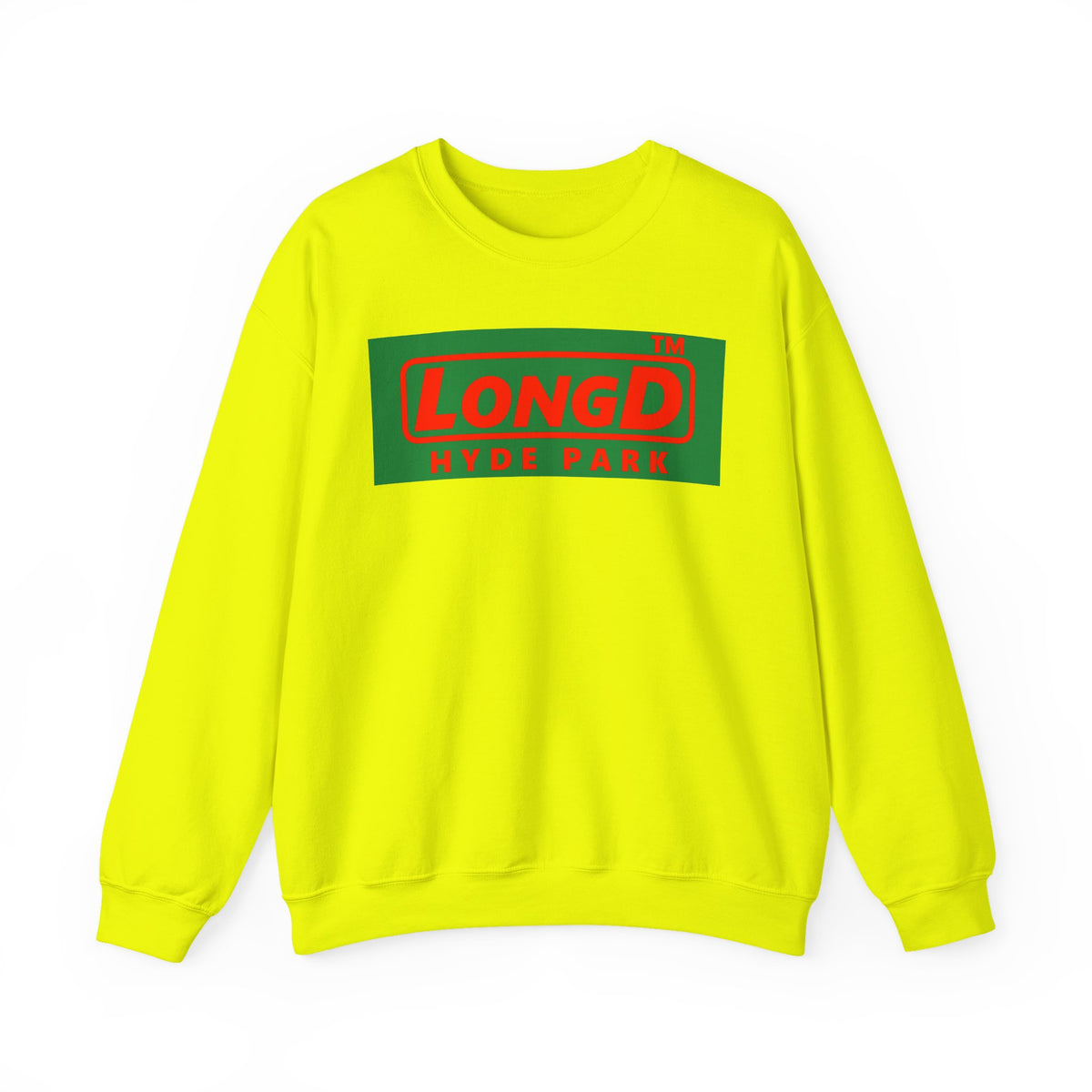 LongD Hyde Park logo positive red on negative green (Xmas colors) crewneck sweatshirt
