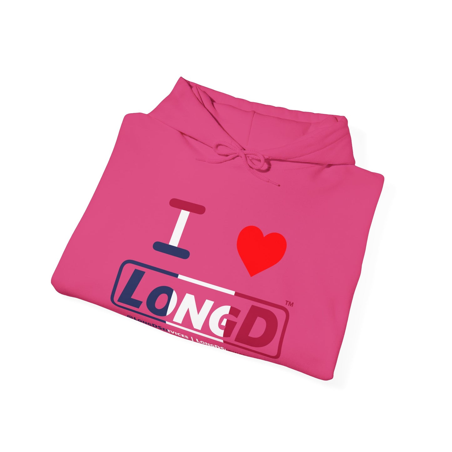 I Luv LongD® Logo Hoodie blue, white and red positive thirds