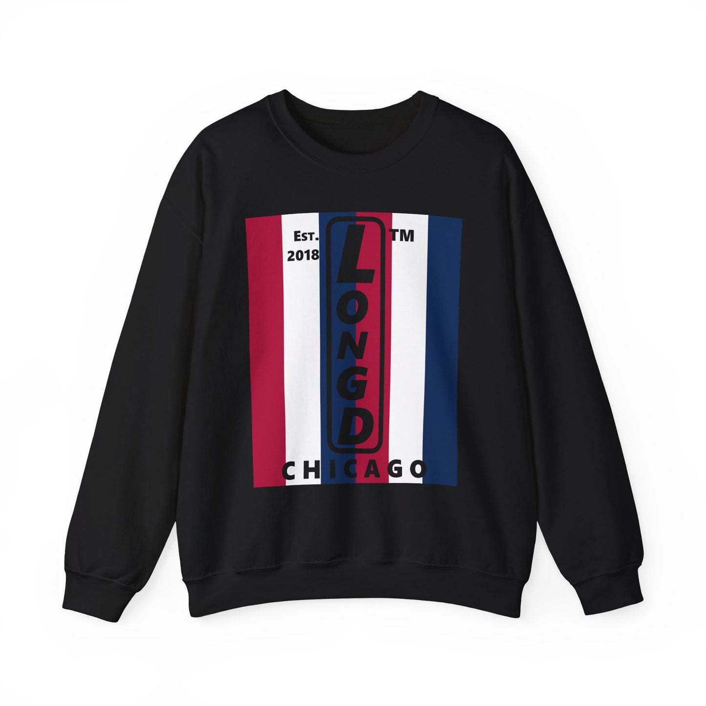 LongD negative vertical 6-striped Chicago logo crewneck sweatshirt (patriotic colors)