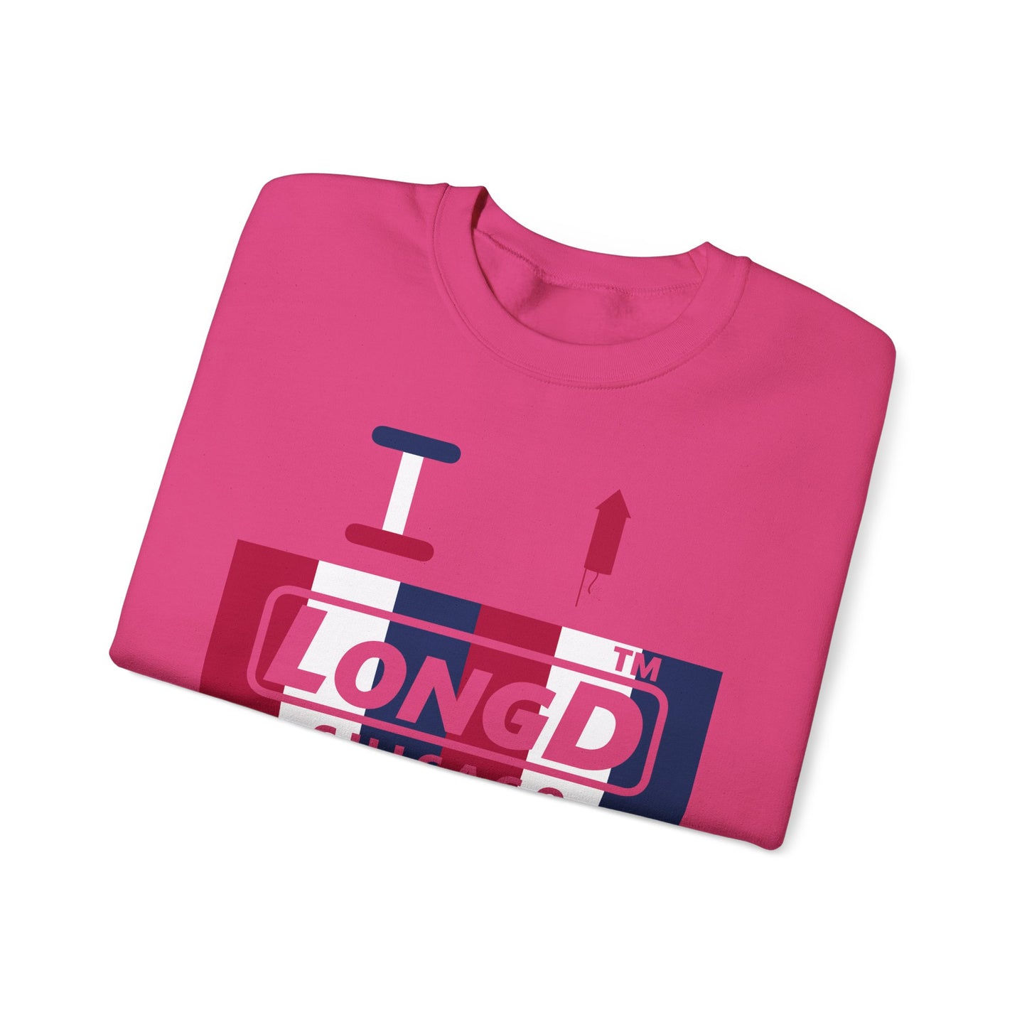 I firecracker LongD positive vertical 6-striped 4-print Chicago logo crewneck sweatshirt