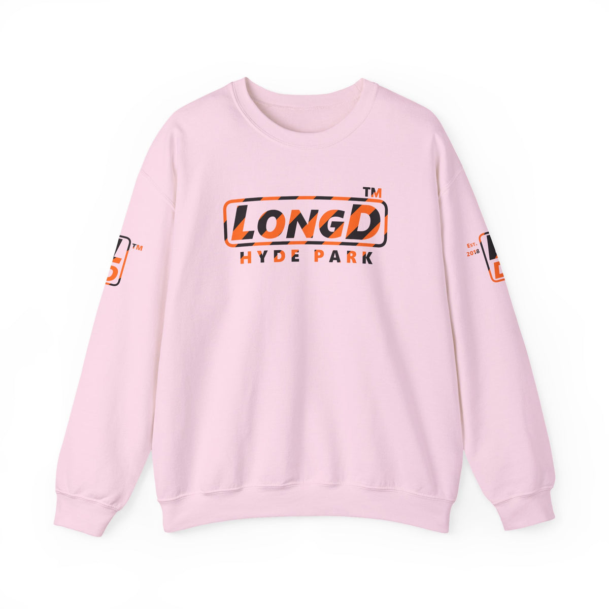 LongD Hyde Park positive 12-striped 4-print logo (Halloween colors) crewneck sweatshirt