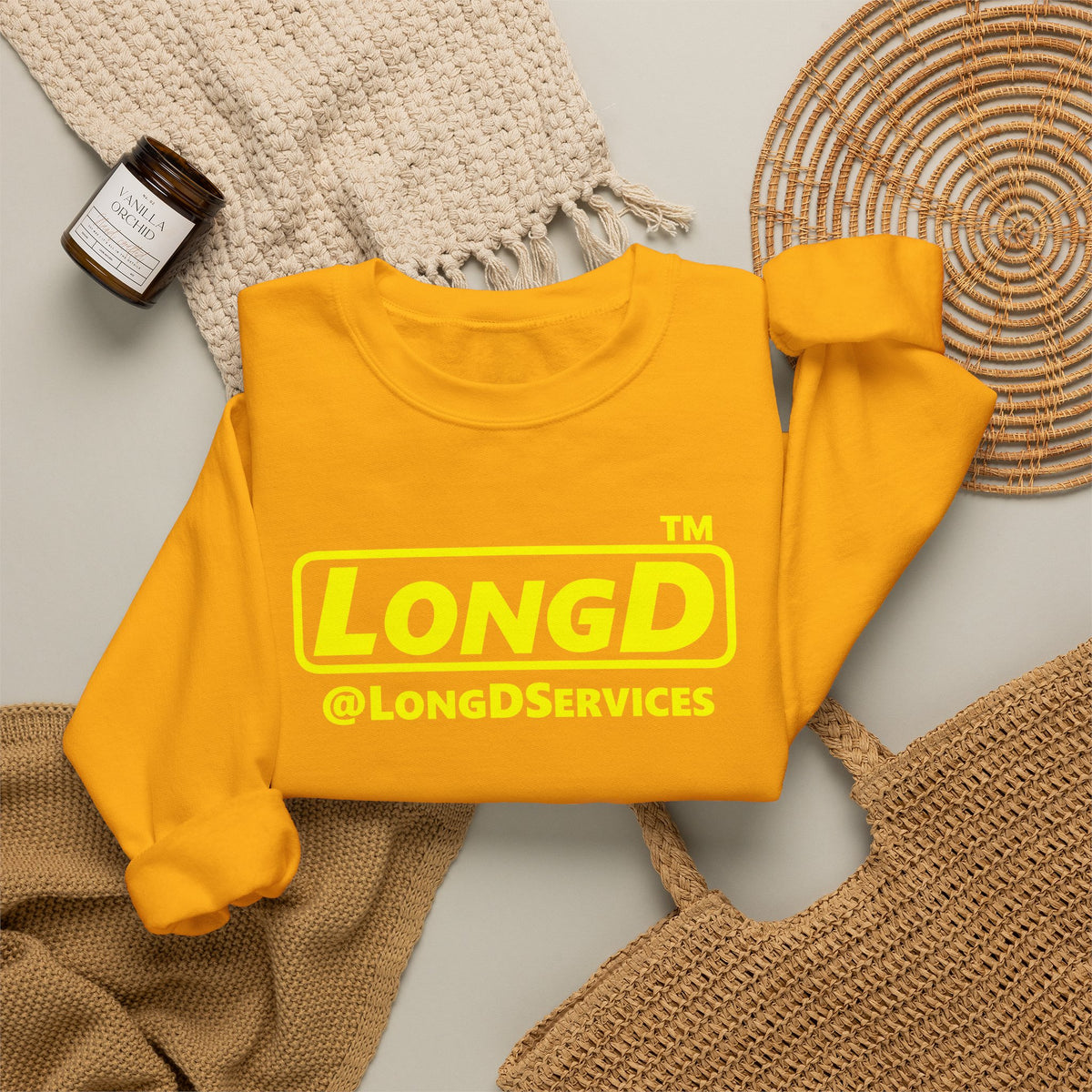 LongD Tag positive alternate basic Yellow (FFFF00) logo crewneck sweatshirt