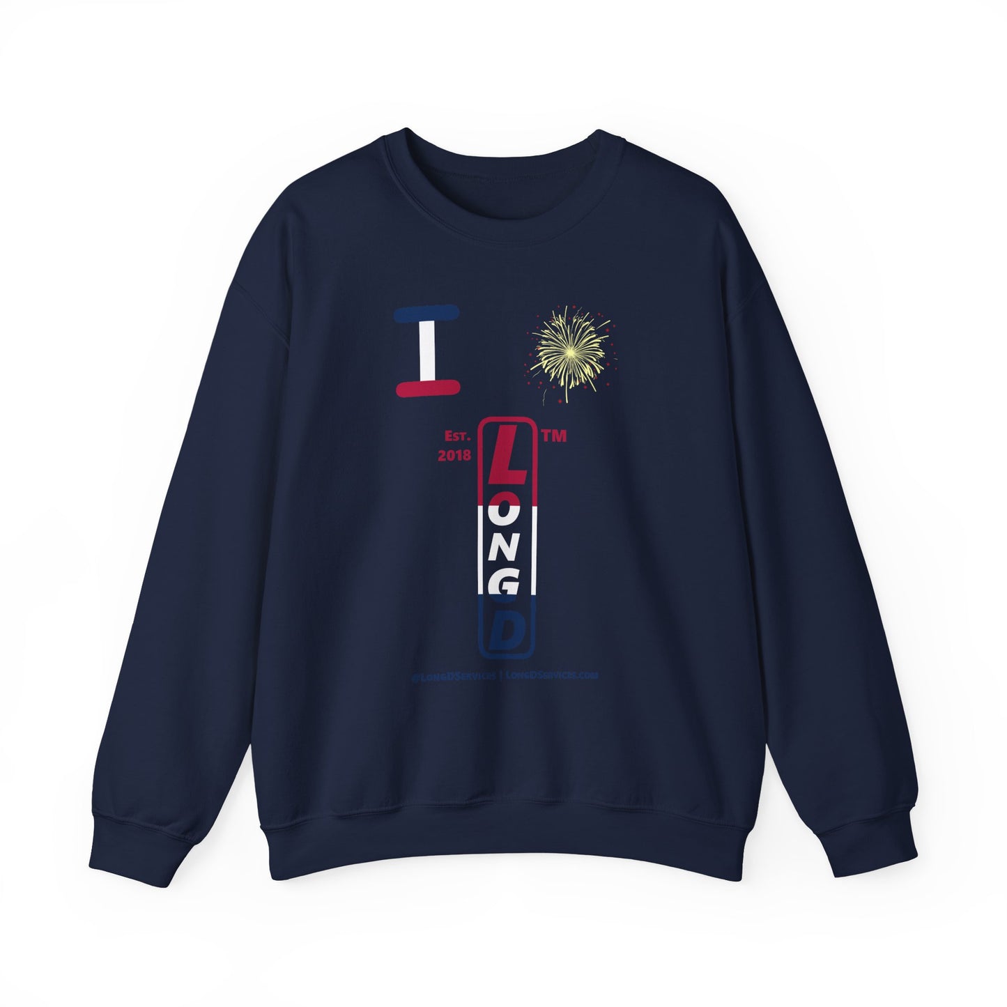I Burst LongD positive horizontal 3-striped tag-domain upright logo crewneck sweatshirt