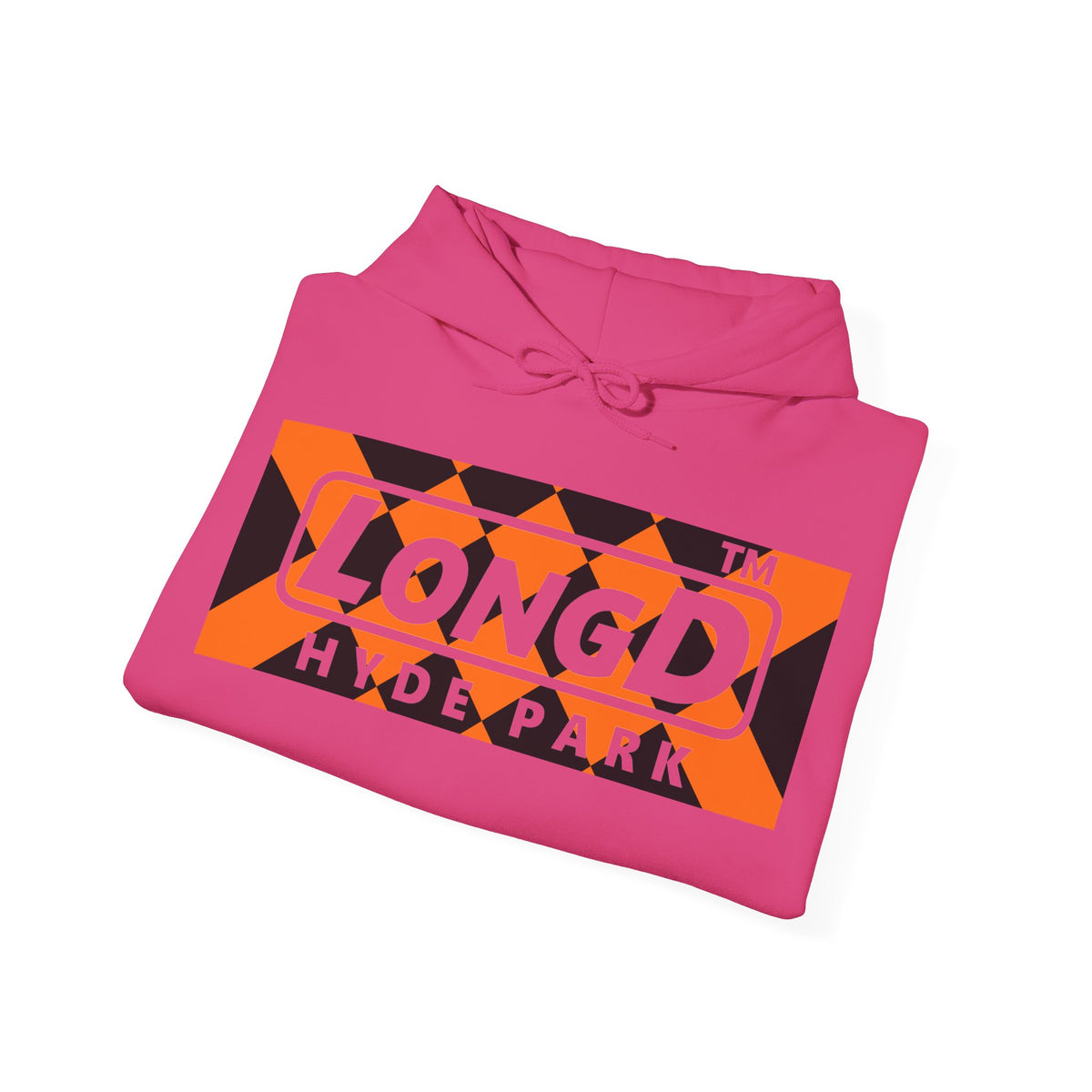 LongD Hyde Park negative stylized argyle logo (Halloween colors) hoodie