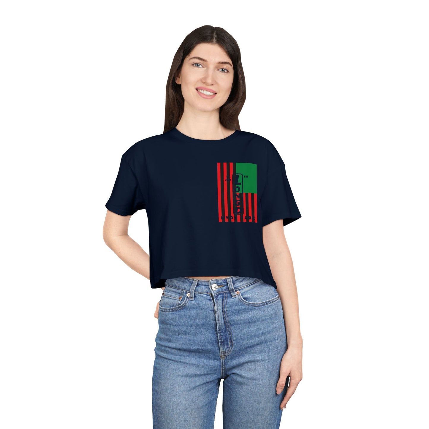Negative flag upright single-breasted Hyde Park logo crop tee (Juneteenth colors)
