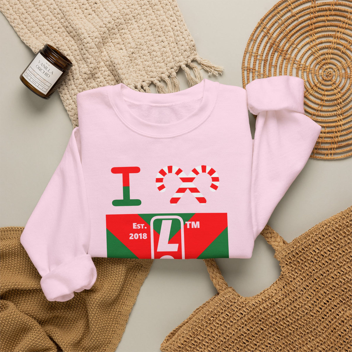 I candy cane LongD Hyde Park negative upright downward chevron logo crewneck sweatshirt