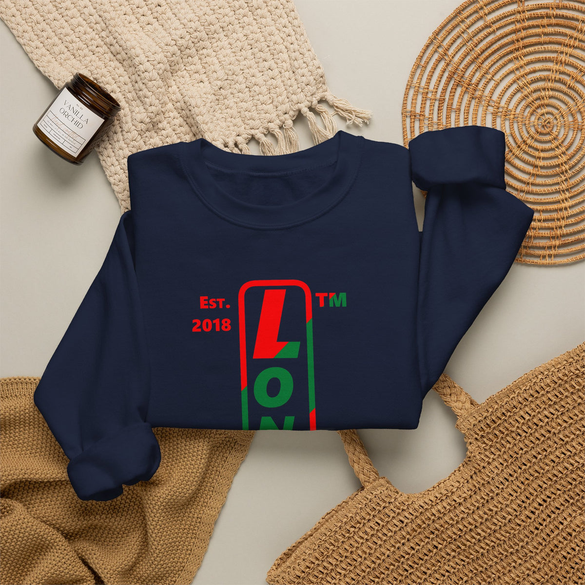 LongD Hyde Park positive upright pixel-weighted 4-striped logo (Xmas colors) crewneck sweatshirt