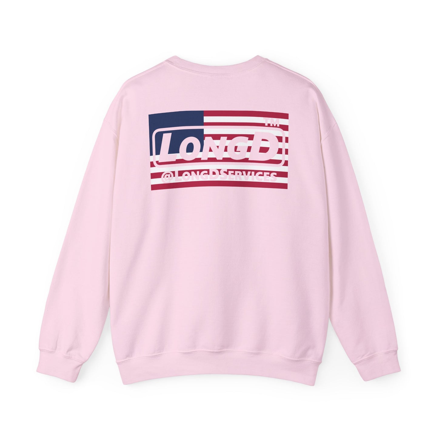 LongD negative flag front-back Hyde Park logo crewneck sweatshirt (patriotic colors)