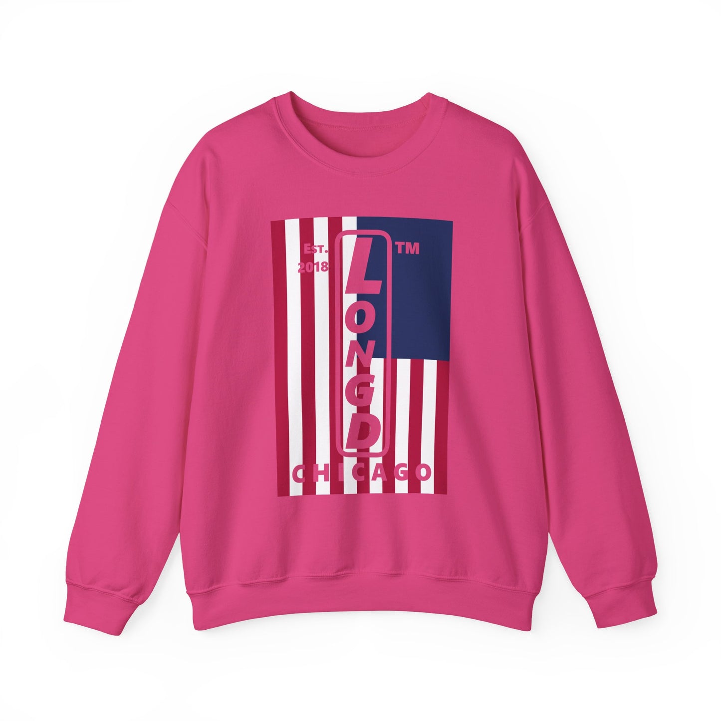 LongD negative cropped flag Chicago logo crewneck sweatshirt (patriotic colors)