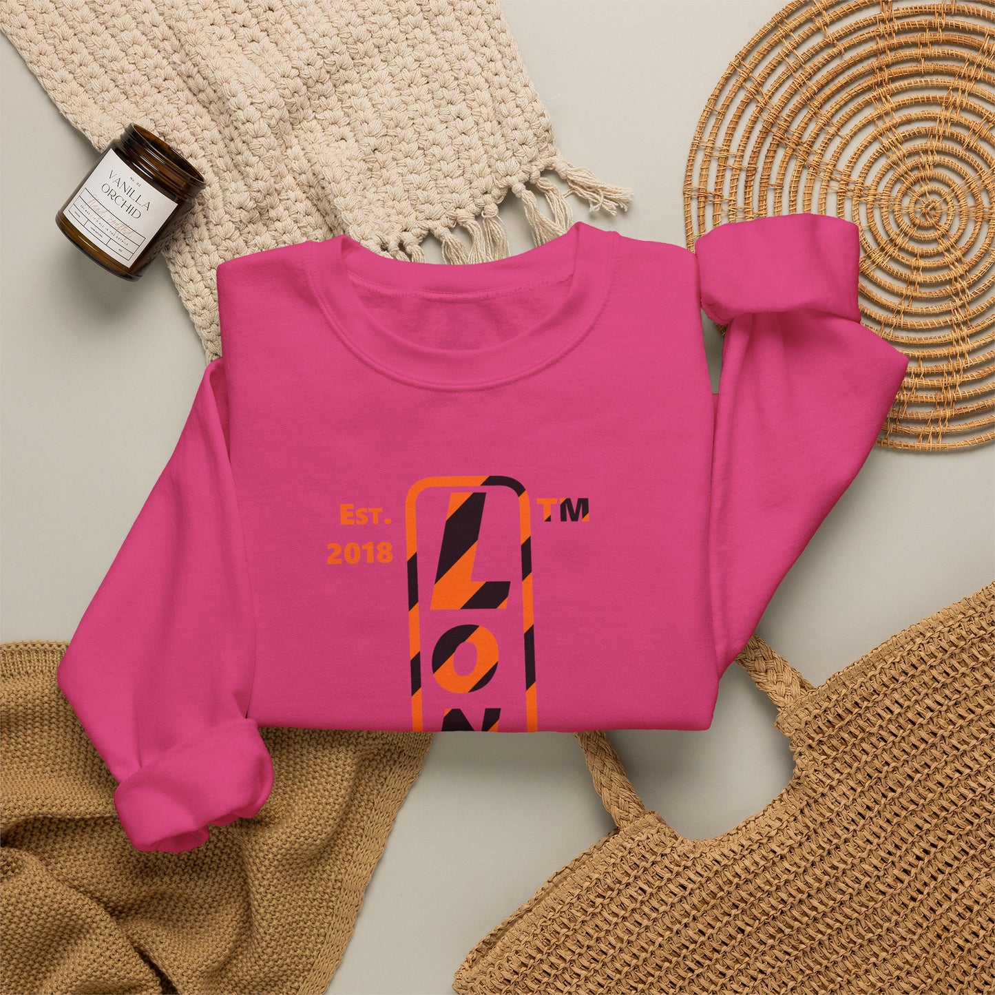 LongD Chicago positive upright pixel-weighted 12-striped 4-print logo (Halloween colors) crewneck sweatshirt