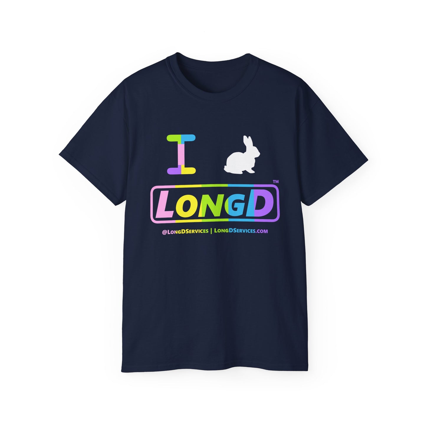 I Bunny LongD® positive horizontal striped Tag-domain Logo Cotton Tee