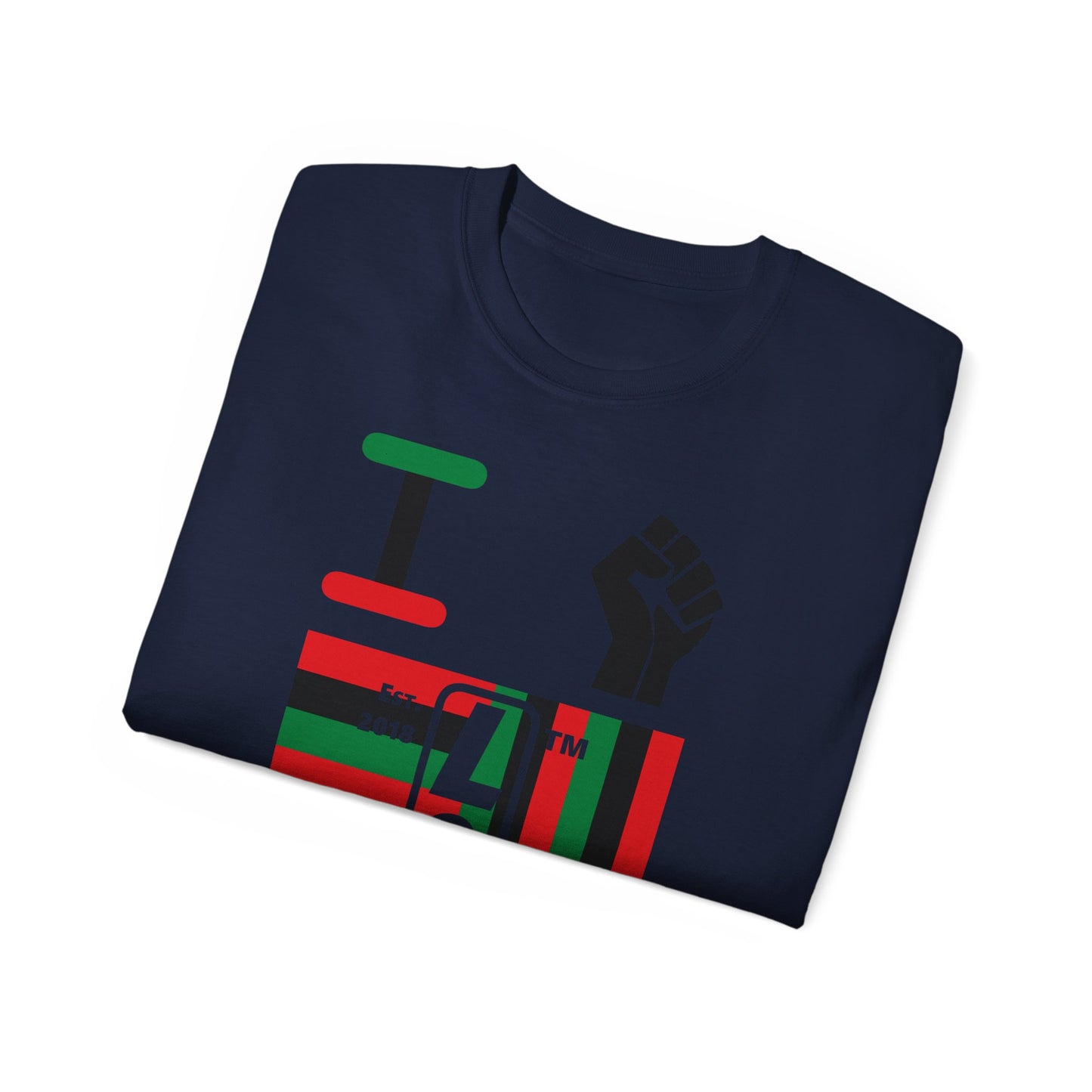 I fist LongD Cotton Tee negative windmill Hyde Park upright logo (Juneteenth colors)