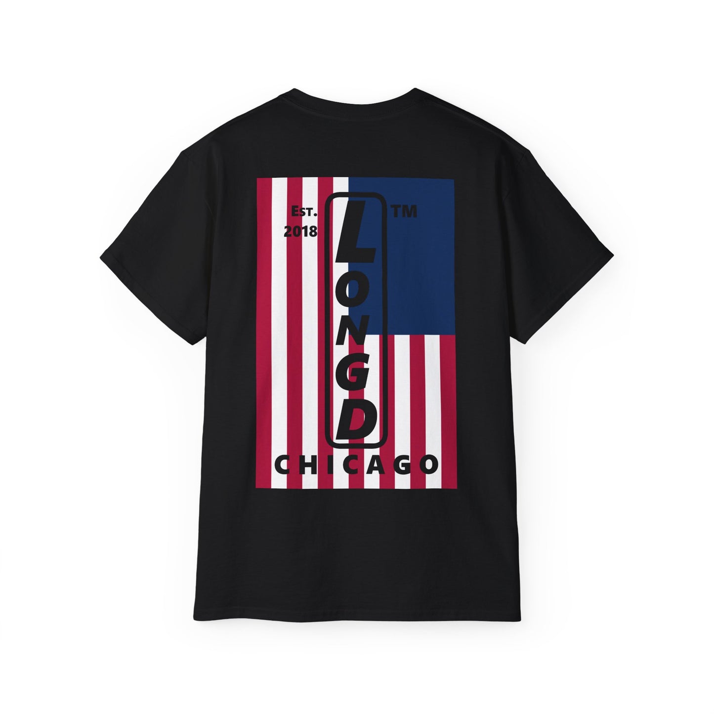 I Burst LongD cotton tee negative cropped flag single-breasted front-back Chicago upright logo (Patriotic colors)