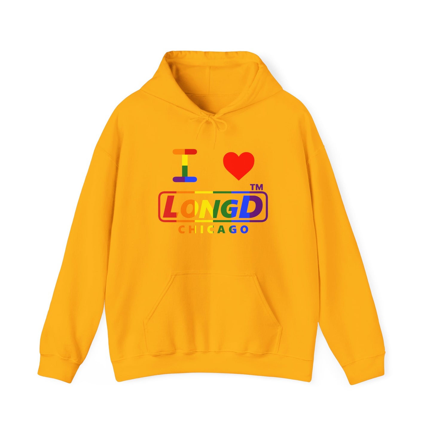 I Luv LongD® positive vertical striped Chicago logo hoodie (Pride colors)