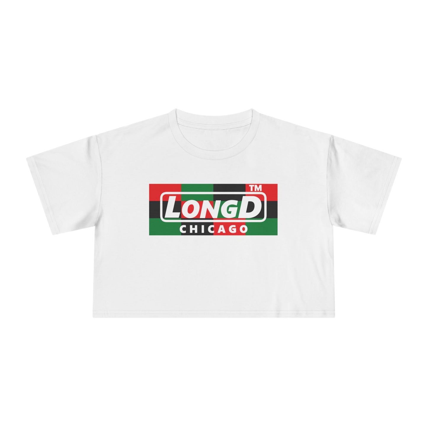 LongD negative 3x4 Chicago logo crop tee (Juneteenth colors)