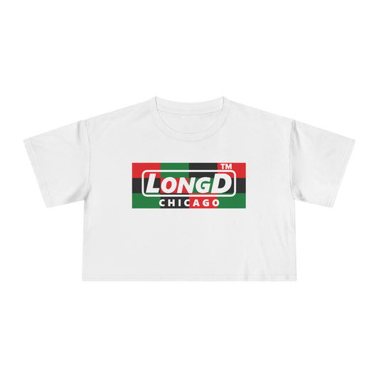 LongD negative 3x4 Chicago logo crop tee (Juneteenth colors)