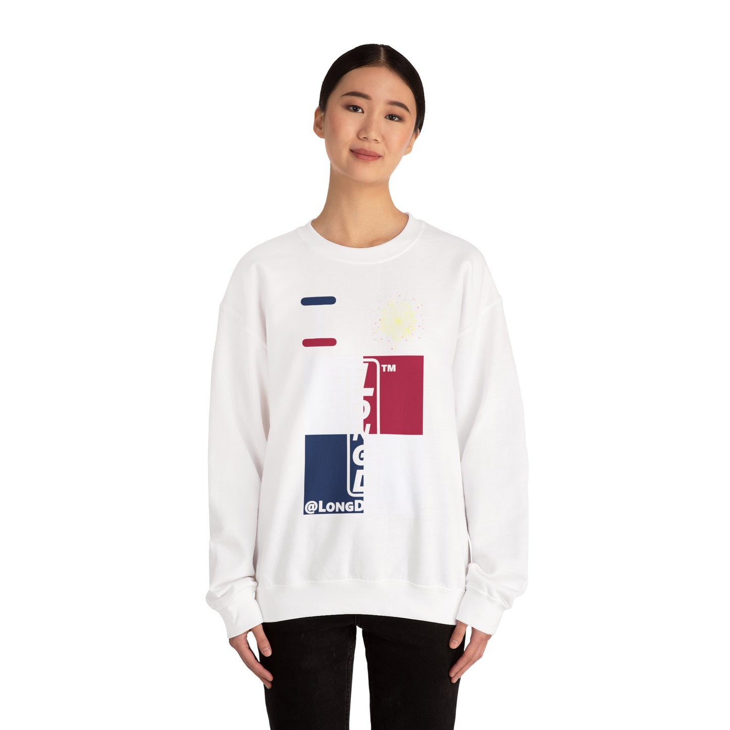 I Burst LongD negative quarters tag upright logo crewneck sweatshirt