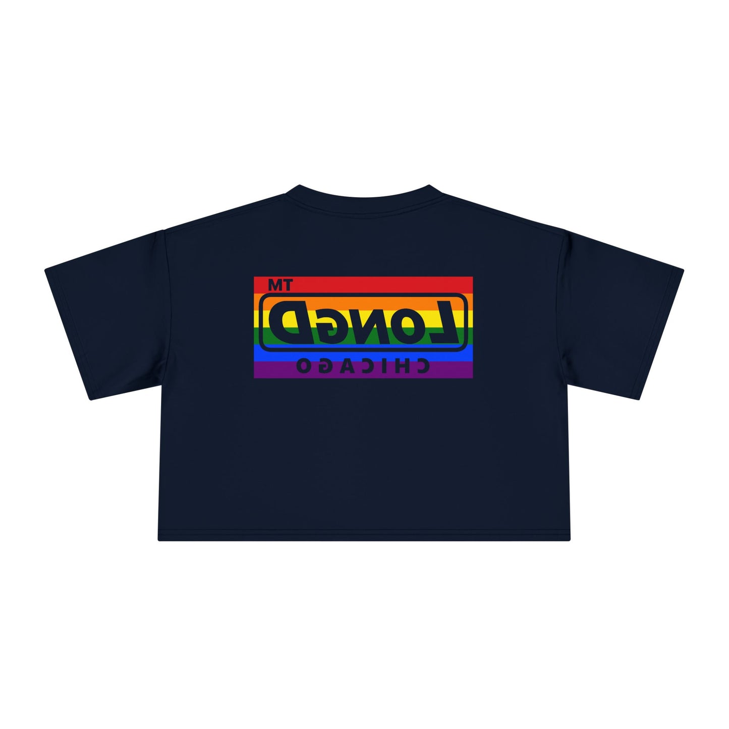 LongD negative horizontal 6-striped single-breasted Chicago logo reverse front-back crop tee (Pride colors)