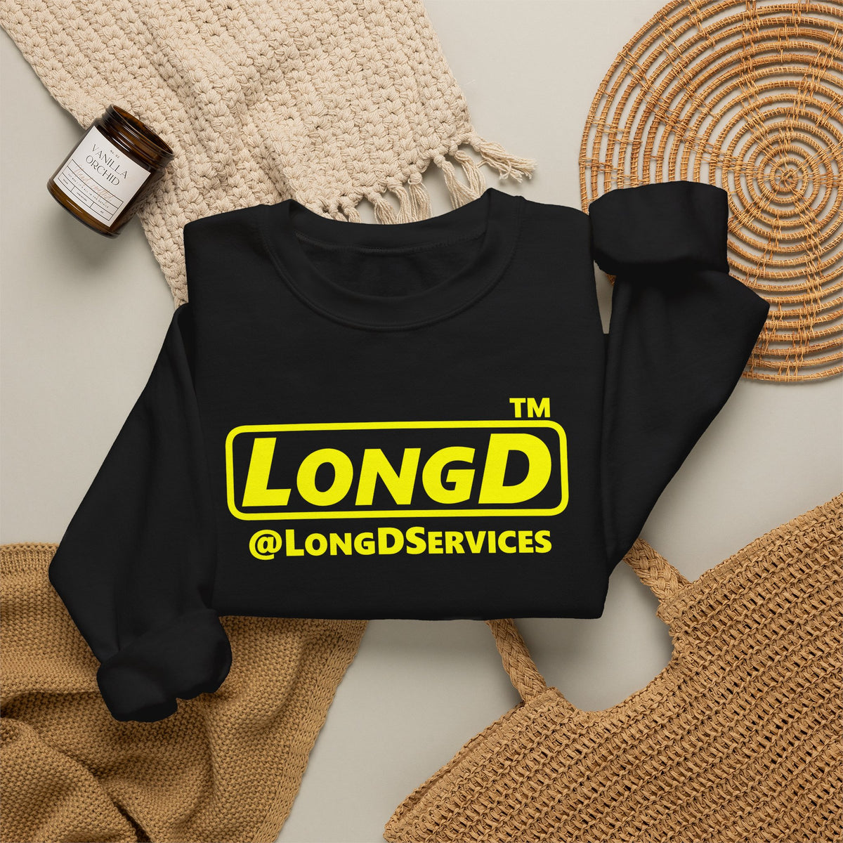 LongD Tag positive alternate basic Yellow (FFFF00) logo crewneck sweatshirt
