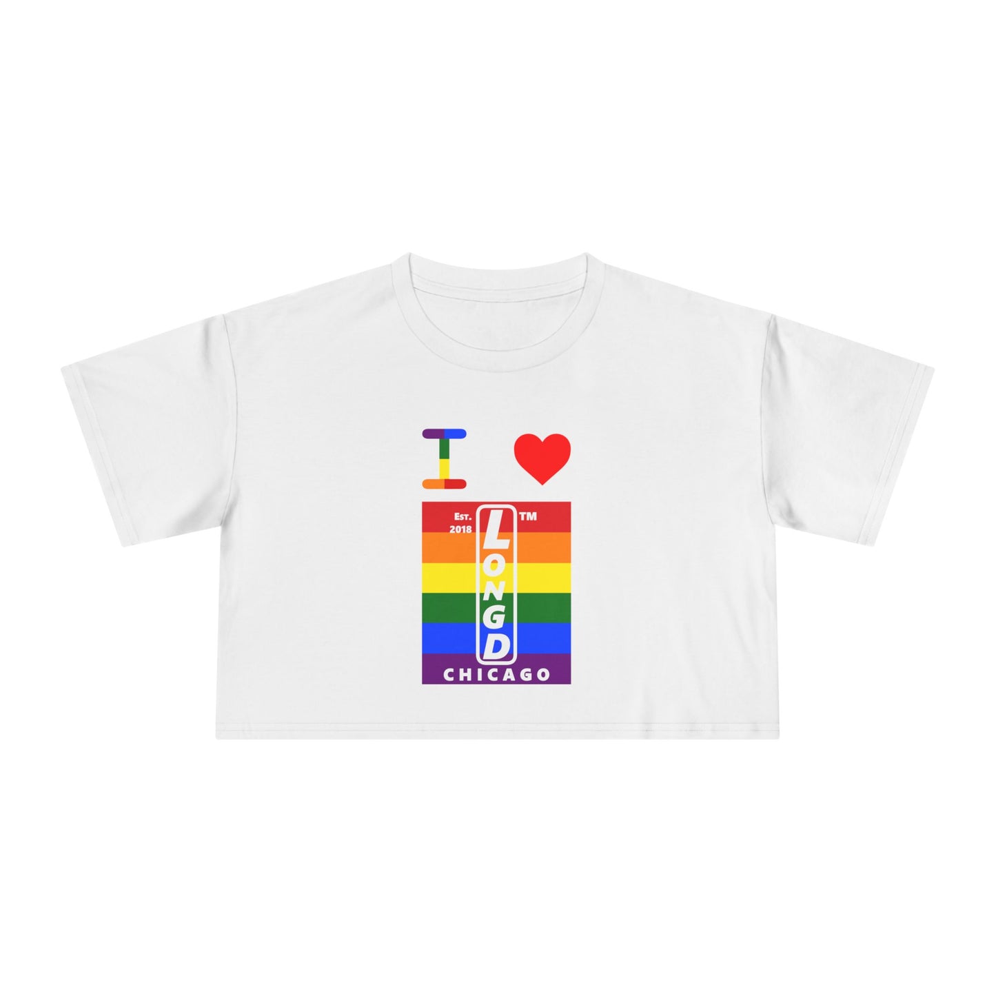 I Luv LongD Mixed horizontal 6-striped upright front-back Chicago logo crop tee (Pride colors)