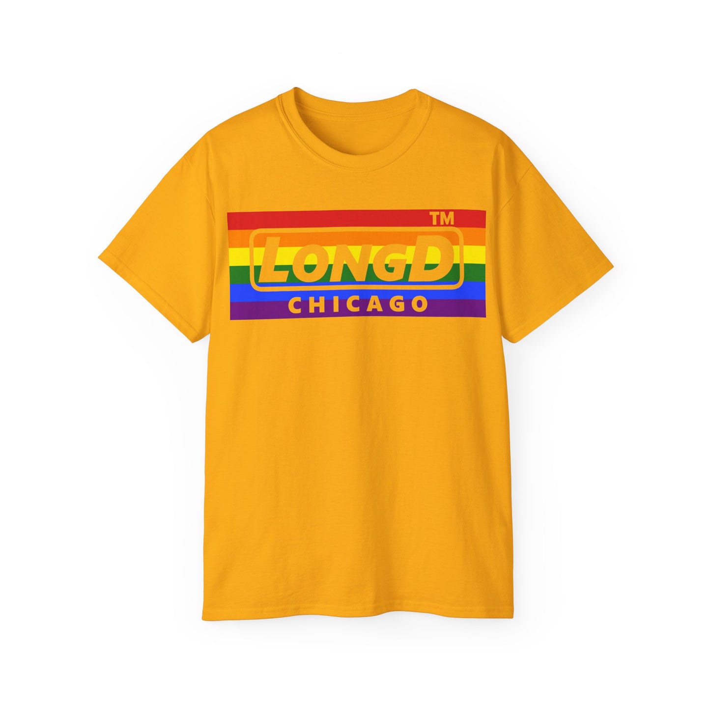 LongD negative horizontal striped Chicago logo cotton tee (Pride colors)