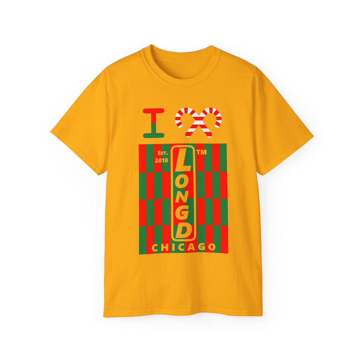 I candy cane LongD Chicago negative upright tiled logo cotton tee