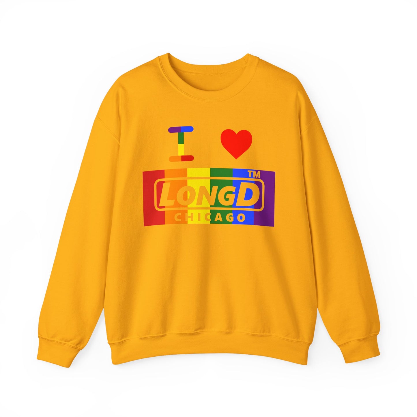 I Luv LongD negative vertical striped Chicago logo crewneck sweatshirt (Pride colors)