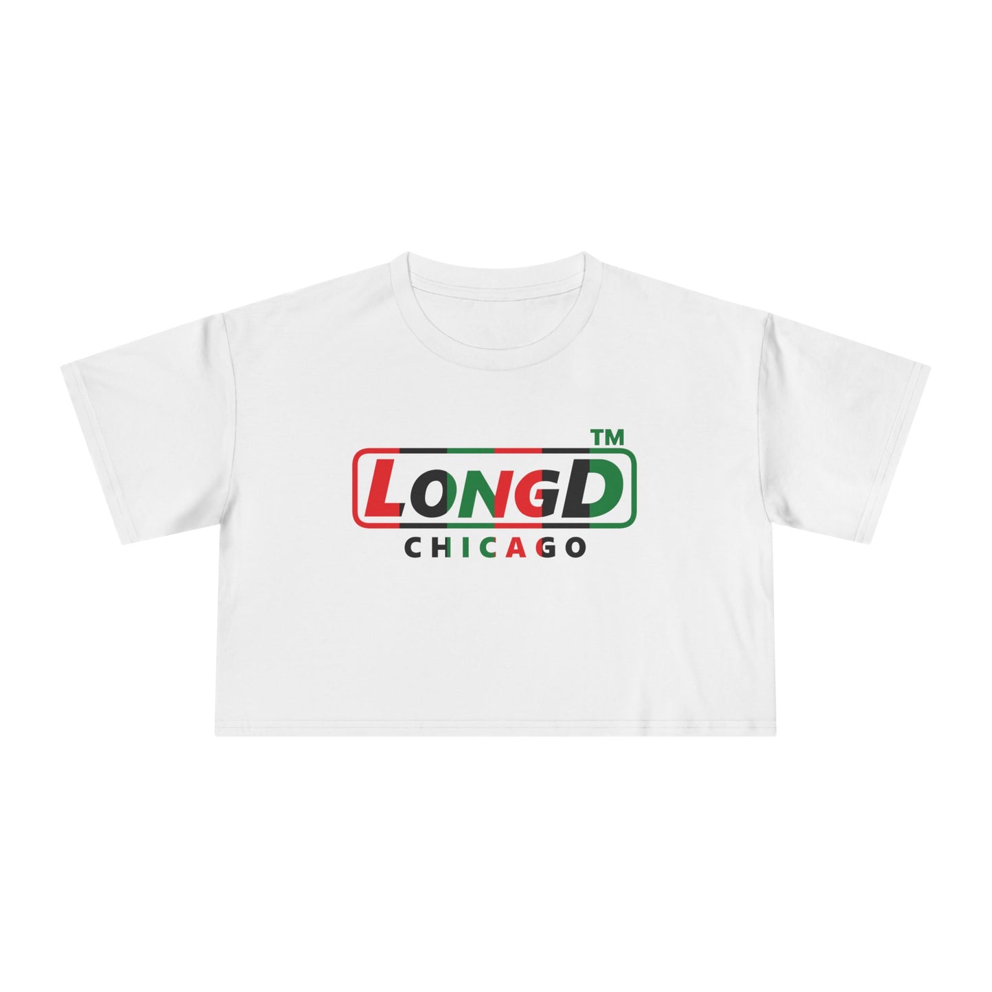LongD positive vertical 6-striped Chicago logo crop tee (Juneteenth colors)